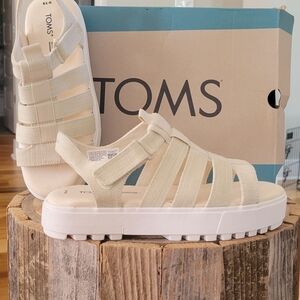 Toms Cream Strappy Platform Sandal with Hook-and-Loop Strap